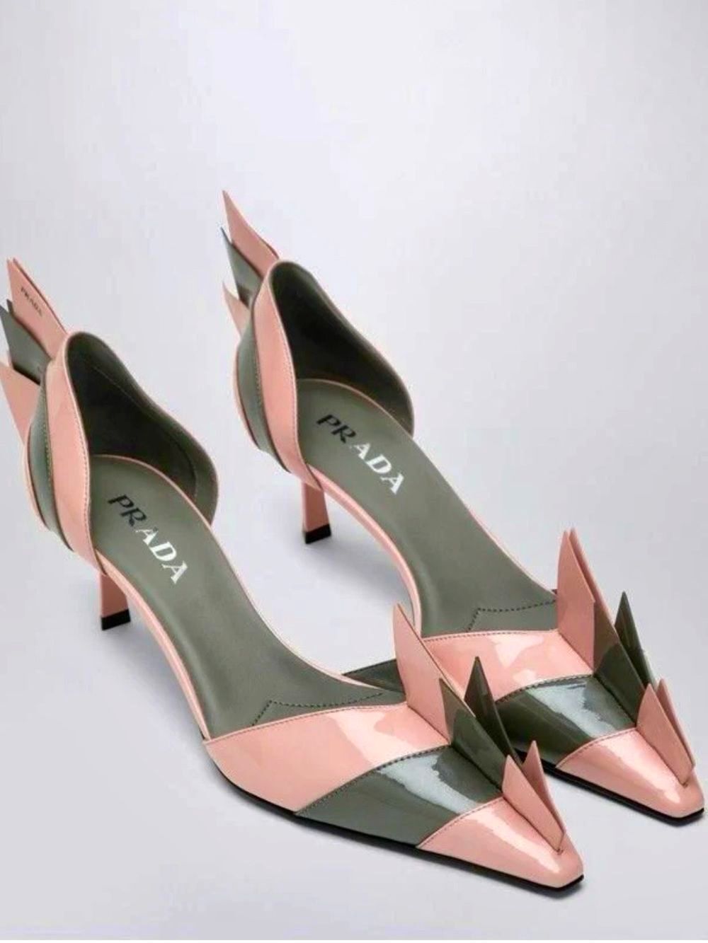 PRADA Chic Pink & Gray Patent Shark Fin Kitten Heels Sz 38/38.5 NEW $1,750!!